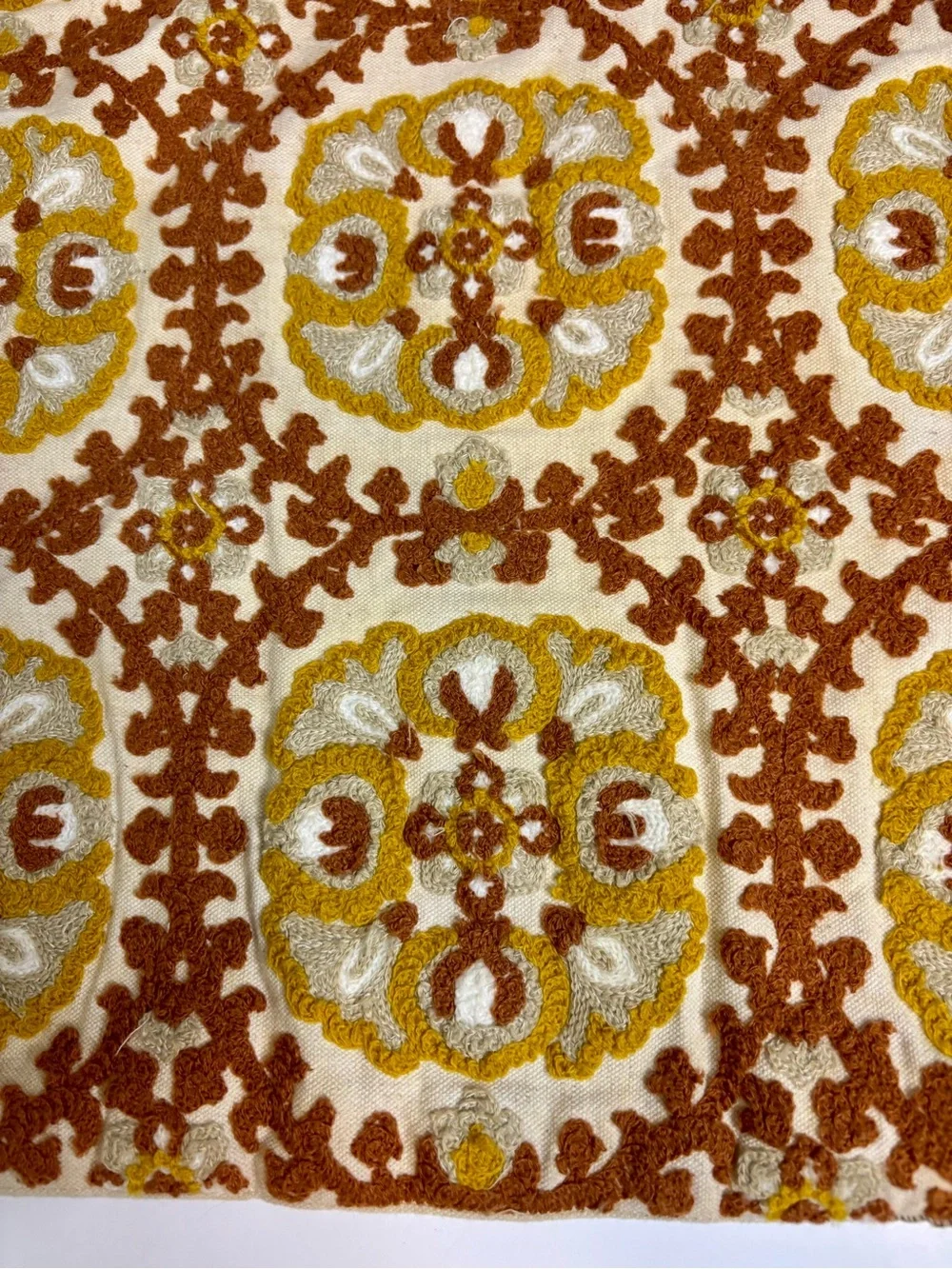 Embroidered Cream, Mustard & Brown Accent Pillow Covers lot of 2